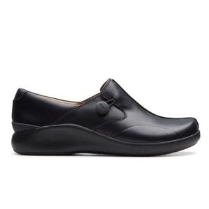 6XW 6 XW Extra Wide Clarks Women's Un.Loop 2 Walk Black Leather‎ Loafer Shoes